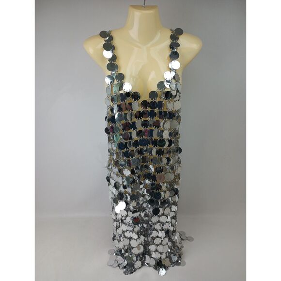 Paco Rabanne Women's Silver Sparkle Discs Chainmail Mini Dress Size 38 FR $4150+ - Picture 3 of 8